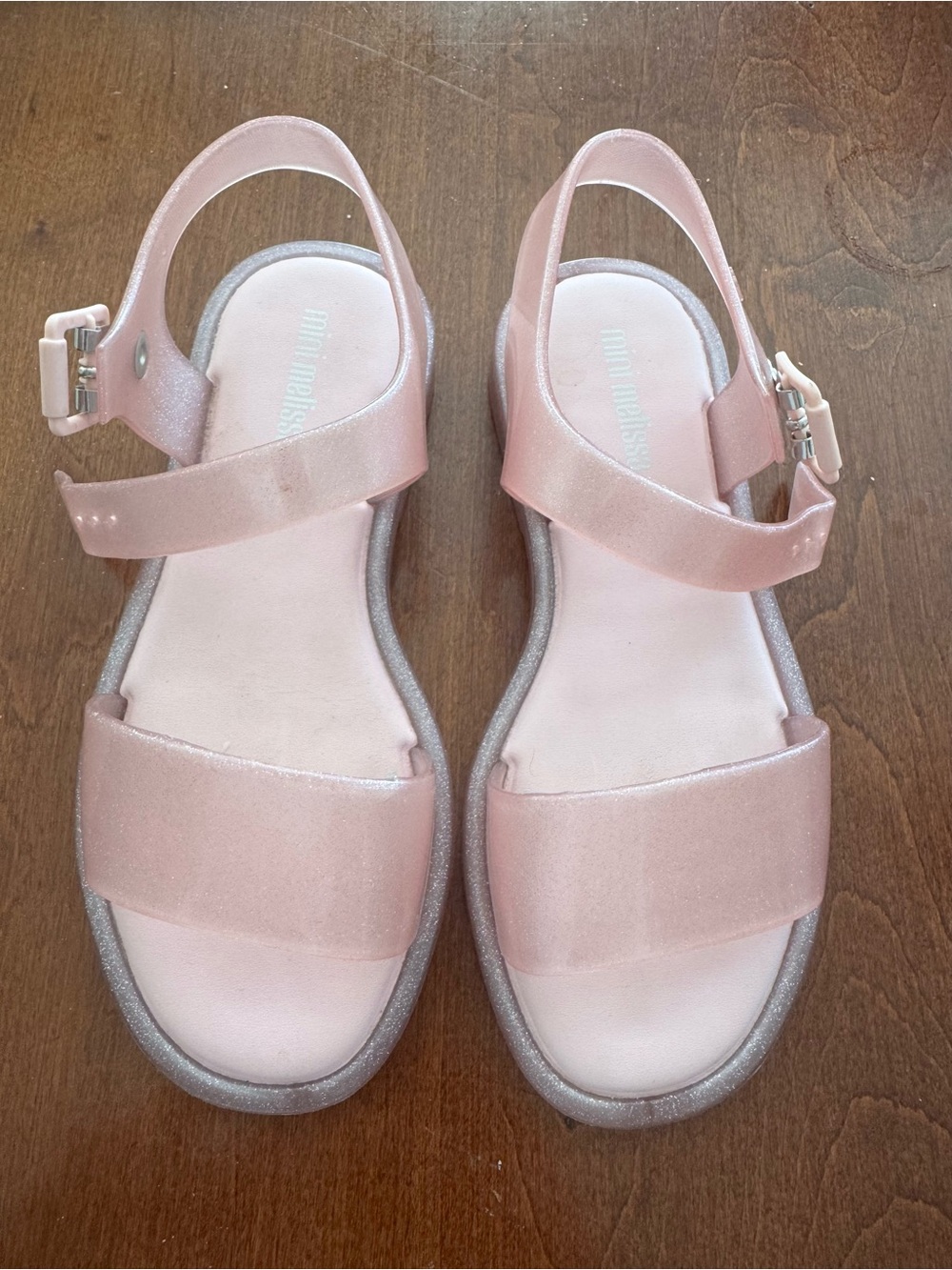 Mini Melissa Light Pink Glitter Strap Sandals